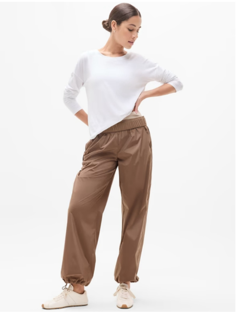 ATHLETA Rise Pants Medium Brown NWT $109 Packable Cargo Water Repellent Zip Cord